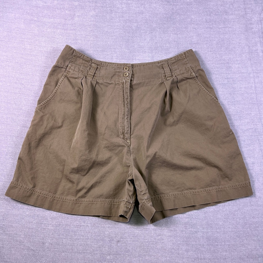French Navy Pleated High Rise Chino Shorts Womens 14 Brown Cotton Made in Japan